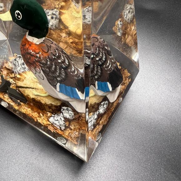 Lucite Paperweight Mallard Duck Hand Carved Duck Hunting - Picture 5 of 13